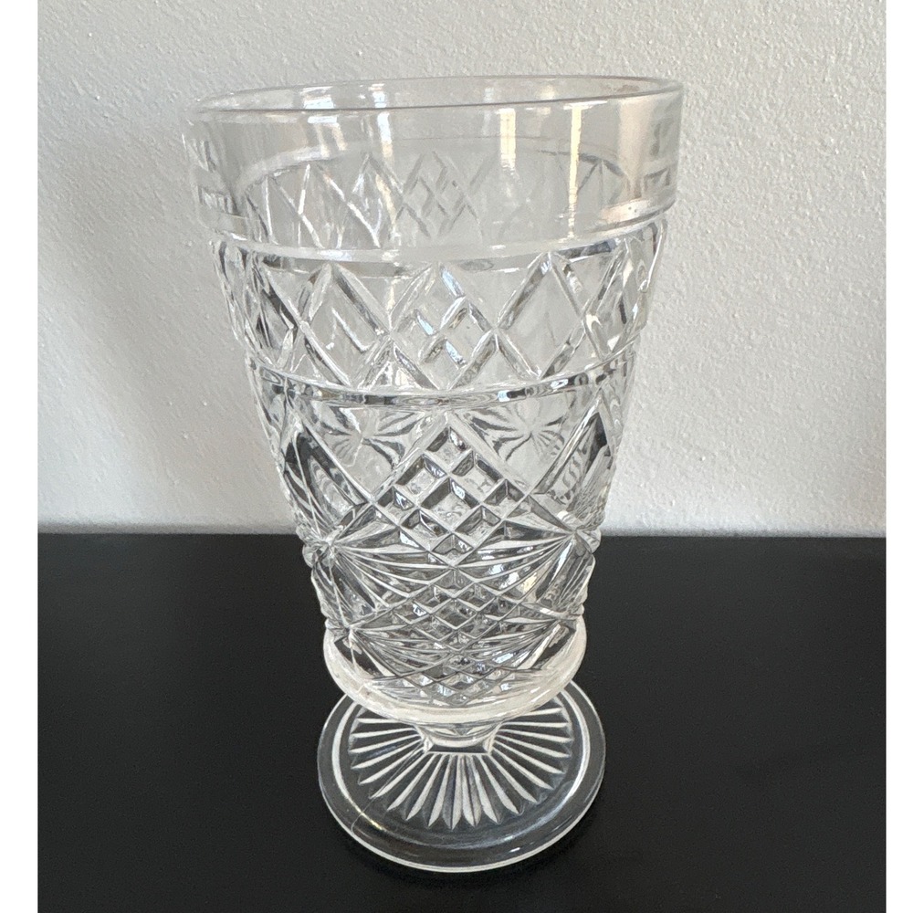 Vintage 1950s Hazel Atlas Diamond Cut Crystal Wine‎ Tea Glass Pedestal Footed